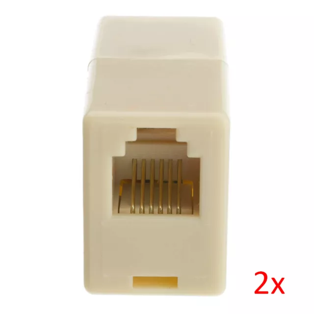 2pcs RJ-11 RJ-12 6P6C Telephone Cable Cord In-Line Coupler Extender Joiner