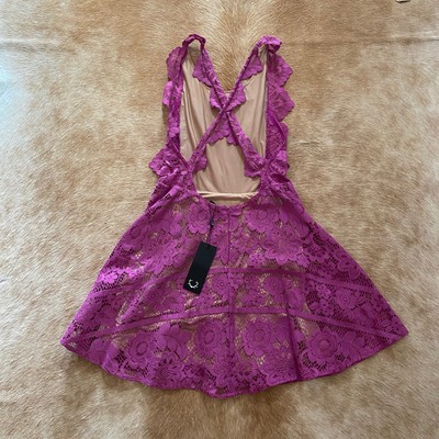 for love and lemons dress Size M Purple Lace Dress With Nude Underlay