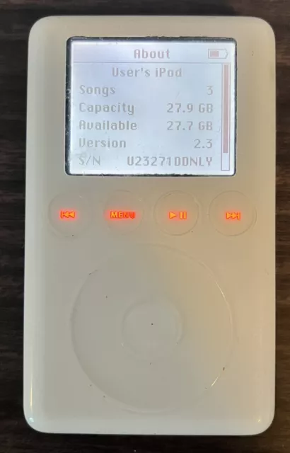 Apple iPod classic 3rd Generation White 30 GB New Battery