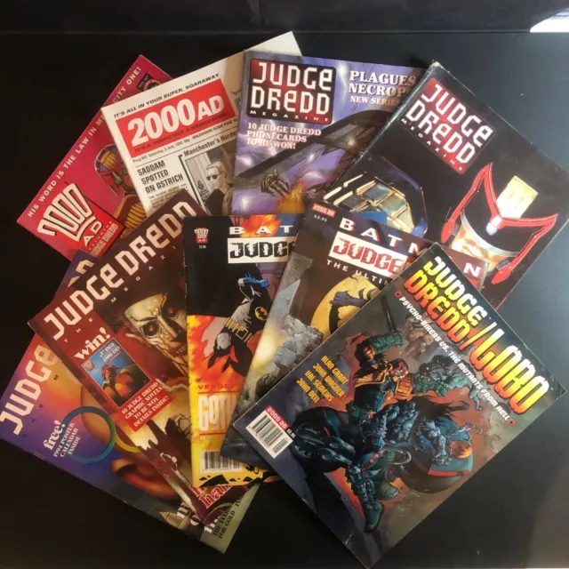 9 x 2000AD Judge Dredd Batman Lobo Comic Book Magazine inc 1994 Poster Bundle