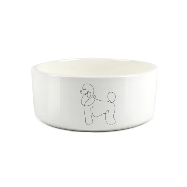 Poodle Dog Large Pet Bowl Fine Line Drawing - Ceramic White Food Water Dish