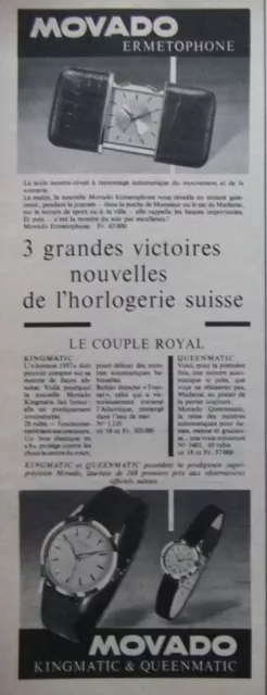 Publicité De Presse 1956 Montre Movado Ermetophone Kingmatic & Queenmatic