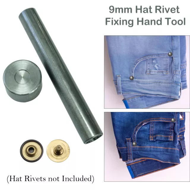 9mm Jeans Chapeau Rivets Fixation Main Outil Set pour Cuir Artisanat Vêtements à