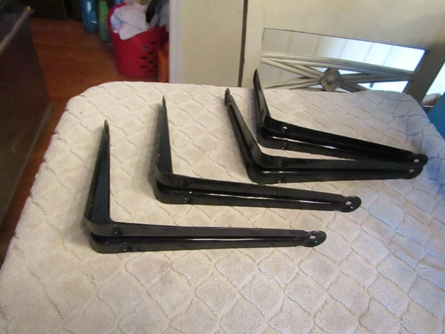 Vintage Stanley 6" x 8" Heavy Duty Shelf Brackets Set 4 Painted Black 3