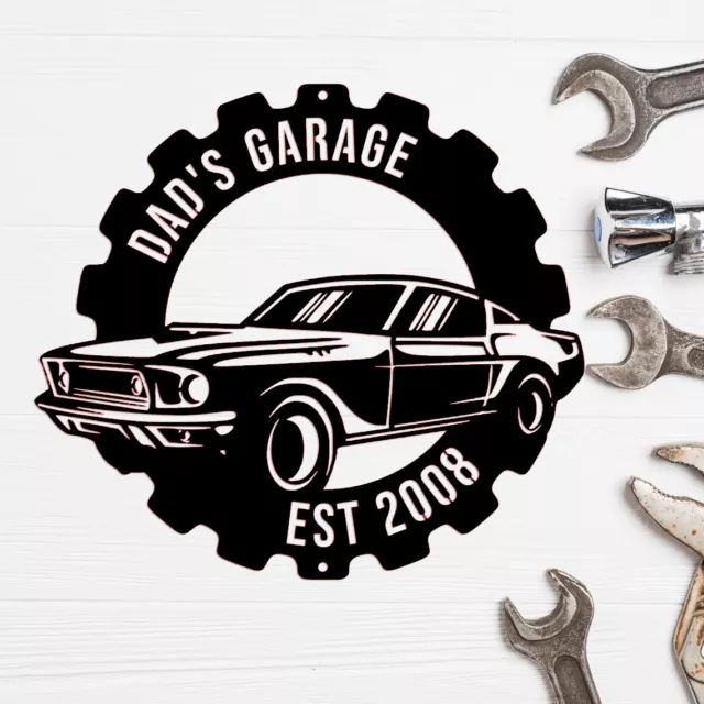 Personalized Muscle Car Metal Signs, Custom Monogram Garage Sign Wall Decor