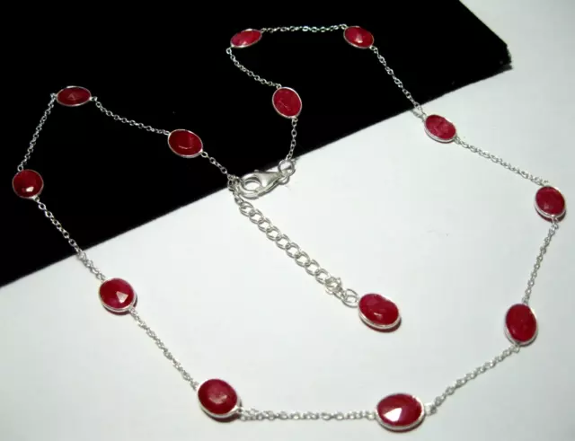 Sterling Silver Ruby Bezel Necklace, open set gem stones, 18" Long 3