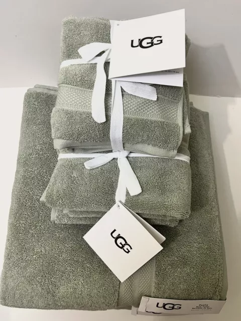 UGG PASHA 2 Bath 2 Hand 4 Washcloth Towel Set SURF BLUE Thick Soft New