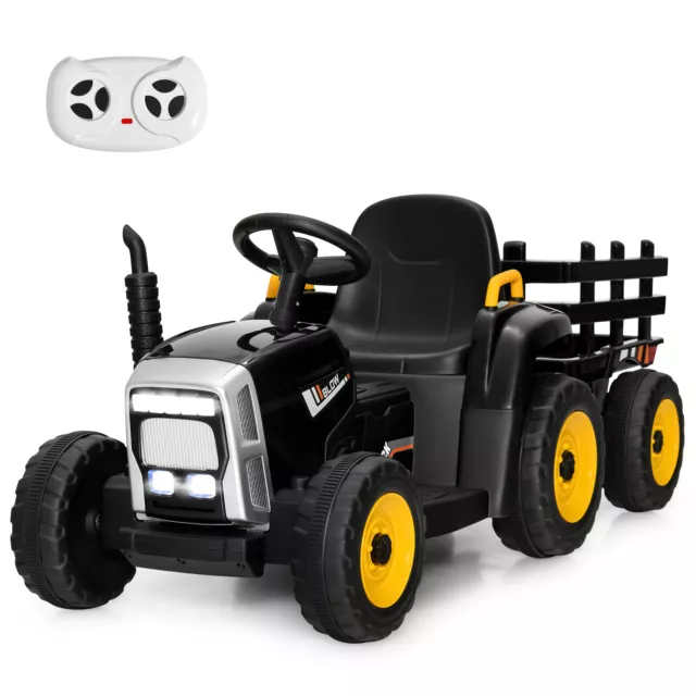 12V Kids Ride On Tractor with Trailer Ground Loader w/ RC & Lights Dark Black