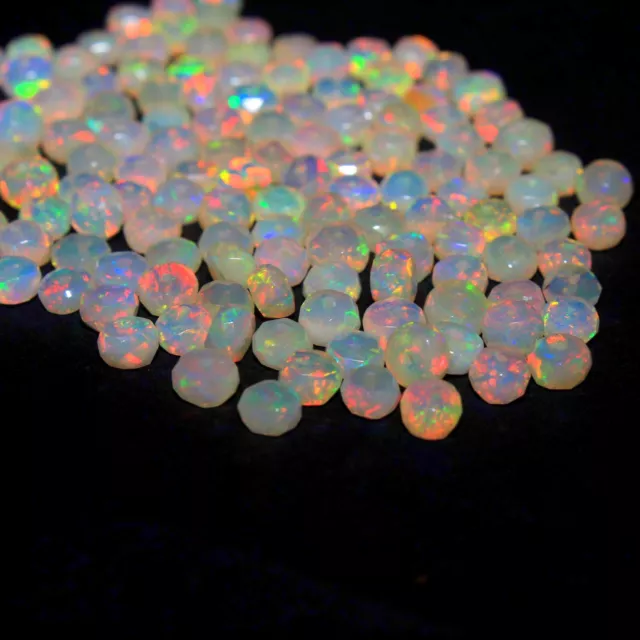 4-5mm Naturel Éthiopien Feu Opale à Facettes Roundell Opale Desseré Perles Gemme