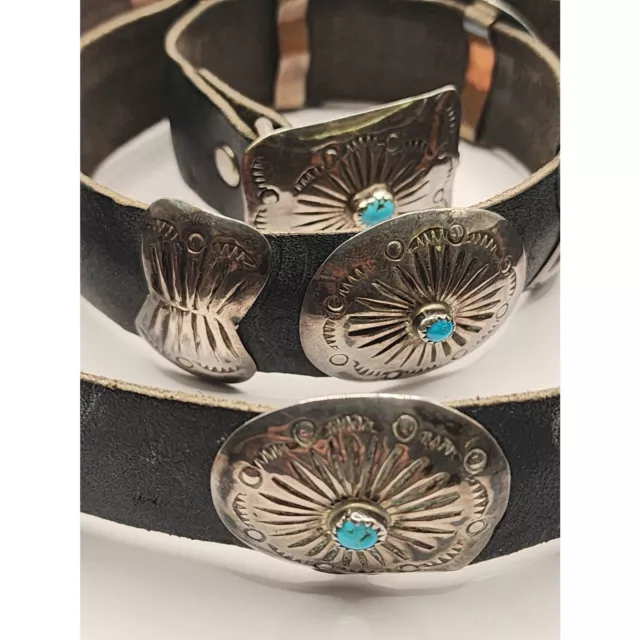 VINTAGE 1960'S LEATHER Sterling Silver Native American Concho Belt $479 ...