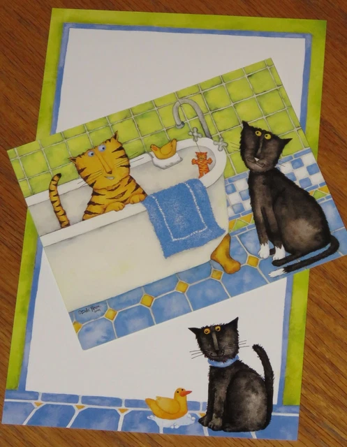 Debi Hron Art - Bath Cats - Vintage Lang 4 x 5 Note Card 3ct