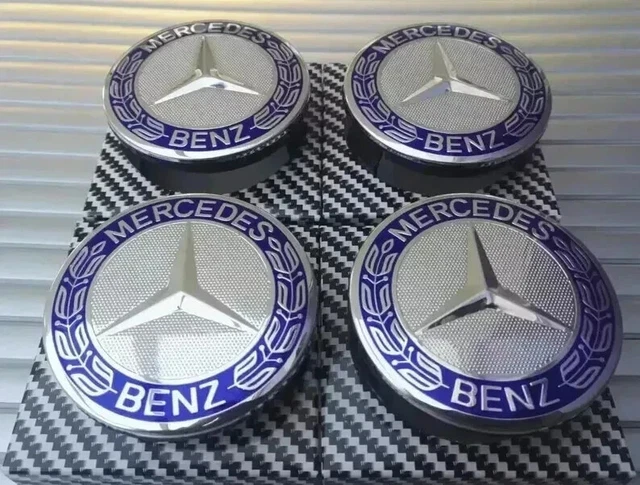 4x Genuine Mercedes-Benz 75mm Wheel Center Hub Caps - A1714000025 - Black, Gloss