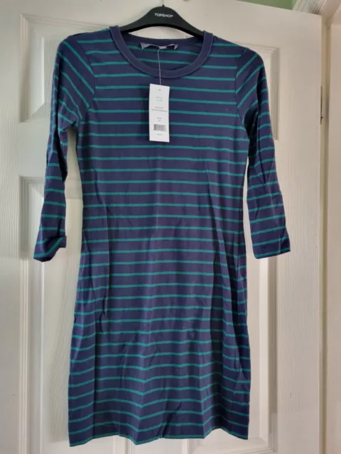 FRENCH CONNECTION Women's Navy Blue & Green Striped T-shirt Dress, size XS