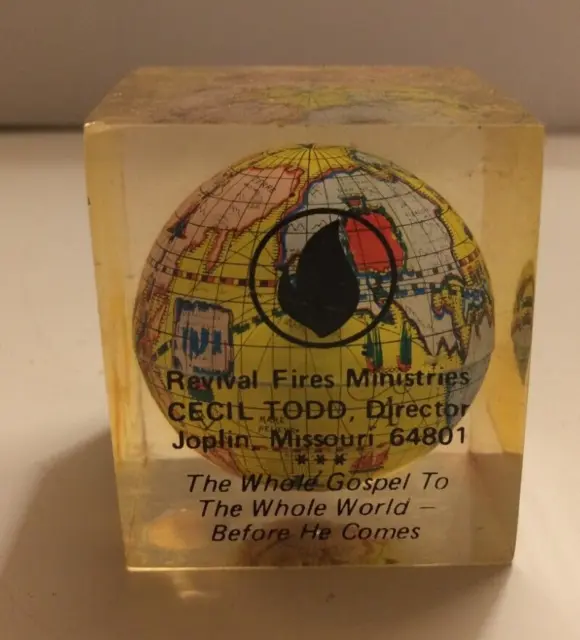 Vintage Lucite/Acrylic Encased World Globe~USED~Revival Fires Promo Paperweight