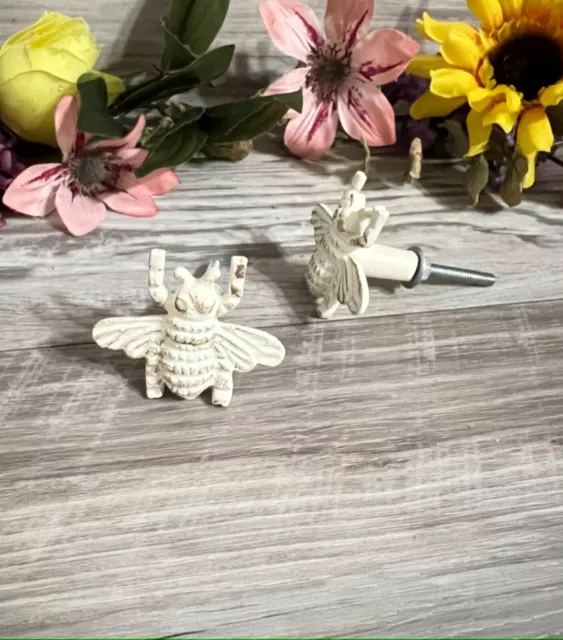 Set of 2 Metal White & Gold Bee Drawer Dresser furniture cabinet knob