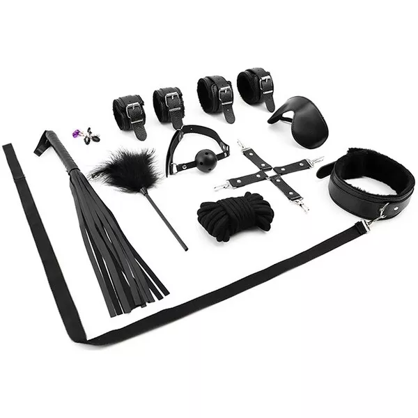 Kit de Bondage Bâillon Fouet Simili Cuir Pinces Laisse Collier BDSM Soumission