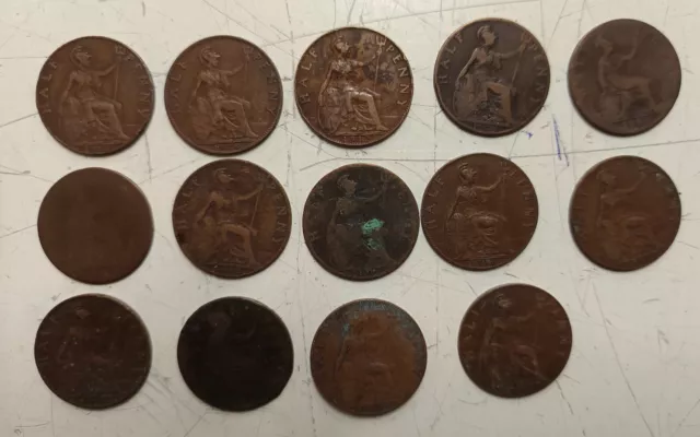 Lot de 14 Monnaies Angleterre 1/2 PENNNY  1889-1912  caf