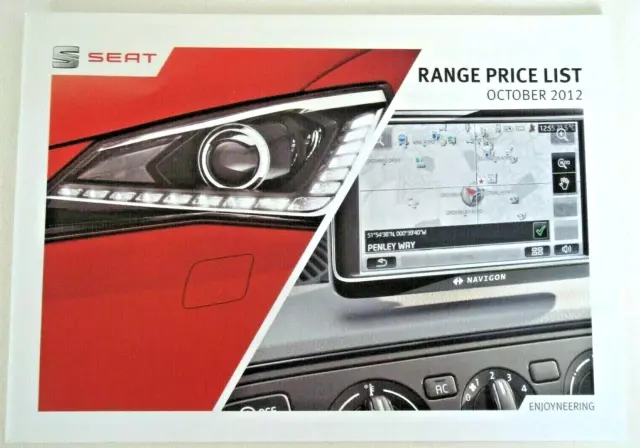 Seat . Range . Seat Range . Price List . October 2012 Sales Brochure