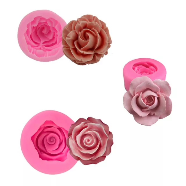 3D Flower Bloom Rose shape Silicone Fondant Soap Cake Mold Cupcake Baking AGZ8