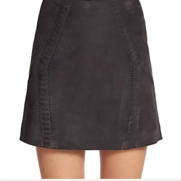 NWT Rebecca Minkoff Newton 100% cow nubuck leather black mini skirt Sz 8