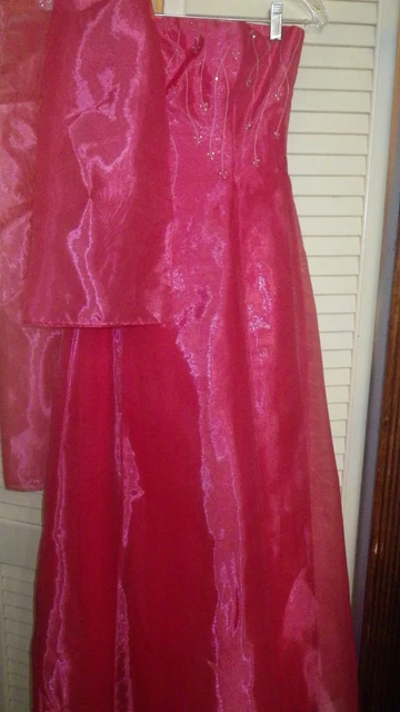 Strapless Gown Prom Formal pageant Magenta crystals with scarf wrap sz small