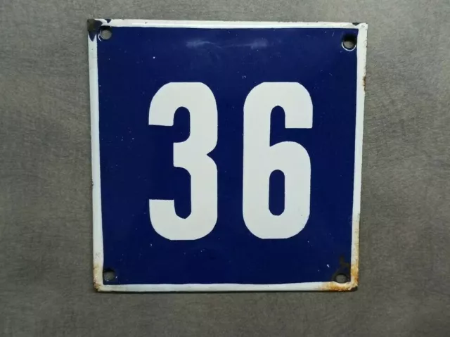 Vintage Enamel Sign Number 36 Blue House Door Street Plate Metal Porcelain Tin