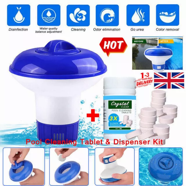 100 Pool Cleaning Tablet + Floating Chlorine Chemical Dispenser For Hot Tub