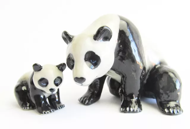 Miniature Porcelain Hand Painted Mother Panda & Baby Figurine (2 Pieces)