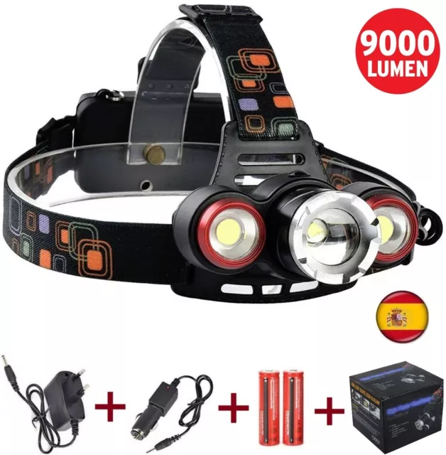 LINTERNA FRONTAL RECARGABLE De cabeza luz LED 9000LM T6 + 2X COB Bateria  cargor EUR 18,90 - PicClick FR