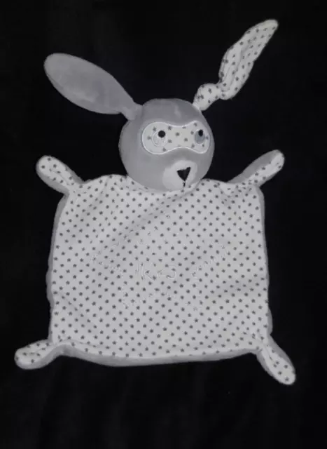 Doudou plat lapin IKKS masque gris blanc étoiles chien  TTBE