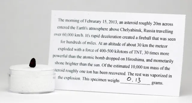 Espécimen de meteorito CHELYABINSK piedra condrita RUSIA con estuche y tarjeta de identificación 3