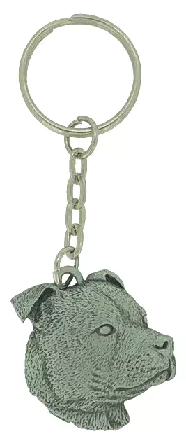 Fine English Pewter Staffordshire Bull Terrier Dog Key Ring/ Bag Charm 5063K-68.