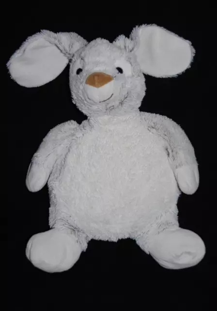 Peluche doudou lapin RODADOU RODA blanc  beige gris chiné 35 cm nez brun TTBE