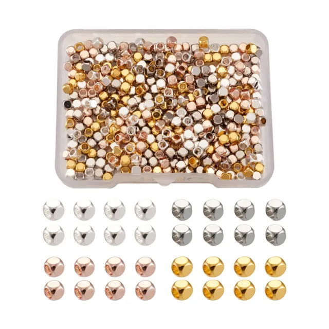 400pcs Brass Cube Spacer Beads Smooth Mini Metal Loose Beading Crafting 3x3mm