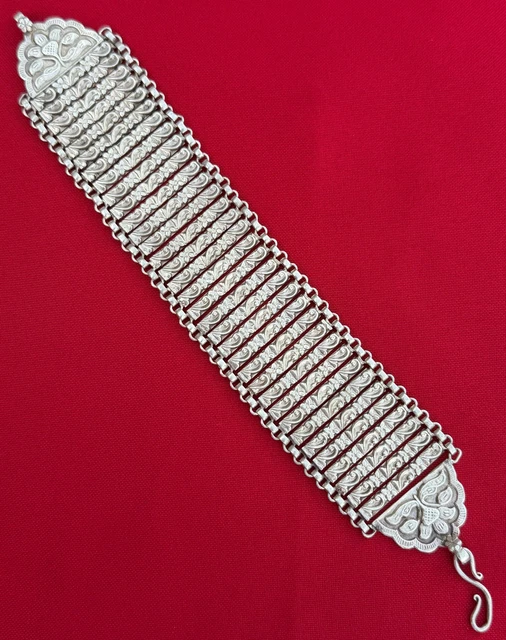 Bracelet En Argent Filigrané Motifs Coeur - Style Ethnique Bohème - Occasion