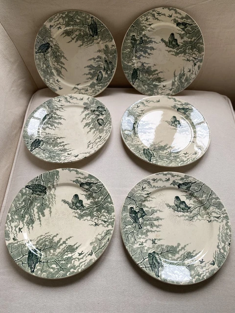 Assiettes anciennes Terre de fer Sarreguemines U&Cie  Neige Hirondelle Lin