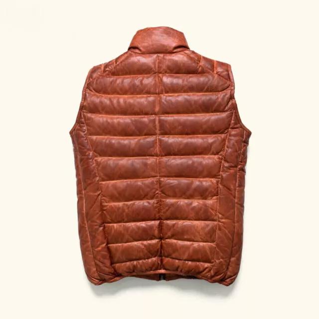 Men's Brown Naked Cowhide Leather Puffer Vest W/ Reddish Two Tone Puffer Vest 3