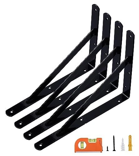 4-Pack 12 Inch Heavy Duty Shelf Brackets, Large Wall Bracket for Garage