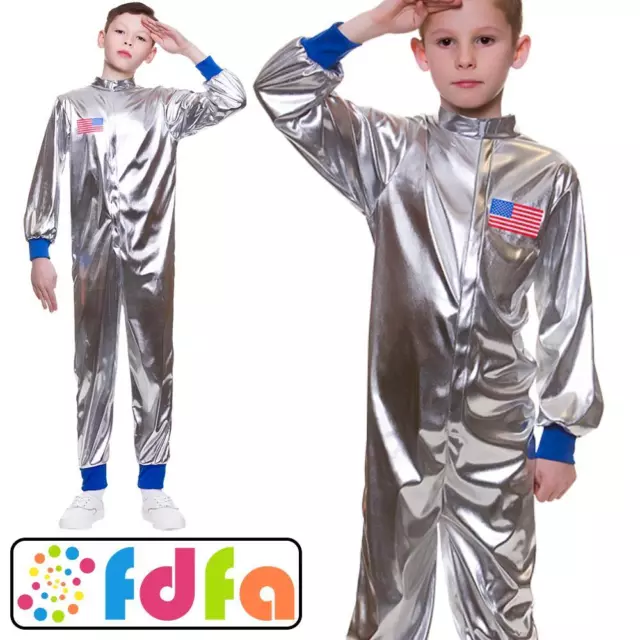 Wicked Silver Astronaut Flightsuit Space Kids Childs Boys Fancy Dress Costume