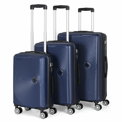 3 PIECE Set ABS Blue Luggage Trolley Hardside Spinner Travel Suitcase 20/24/28"