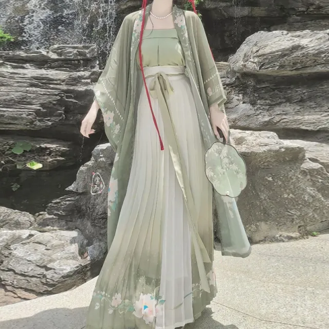 Modern Traditional Hanfu Piece Set Green Dress ChineseStyle Suit Chinese Clothes