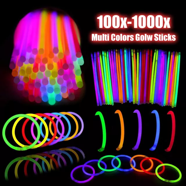 100-1000pcs Color Mixed Glow Sticks Party Glowsticks Bracelets Light No Flame AU