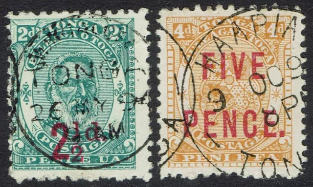 Tonga 1893 King 2½D On 2D And Arms Five Pence On 4D Used