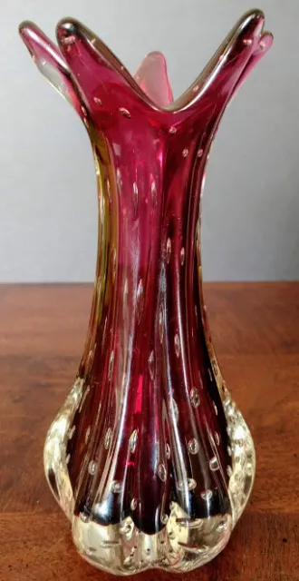 Josef Hospodka Czech, Sklo Union Chribska Glassworks Bubble Vase Late 50's Fine