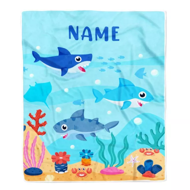 Personalized Baby Blanket With Custom Name Ocean Cute Shark Birthday Blanket