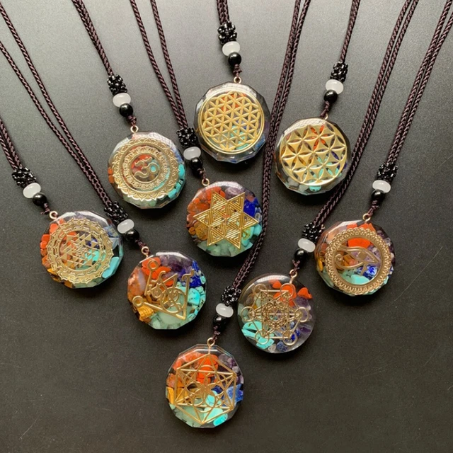 7 Chakra Orgone Natural Stones Pendant Healing Crystal Energy Gravel Necklace