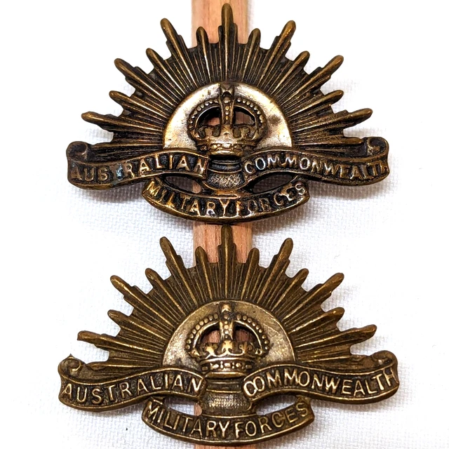 ENGLISH MADE WW1 Australian Army rising brown sun collar badges AIF ...