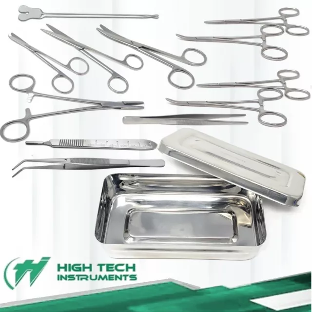 Set of 13 Pcs Basic Minor Surgery Kit Stainless Steel Box Surgical Instruments