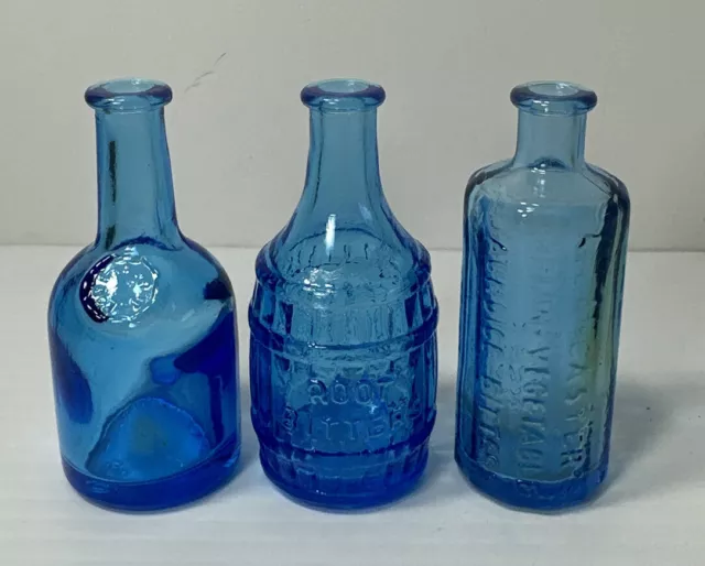 Three Miniature Wheaton Glass Bottle Dr Fisch Root Bitters VTG
