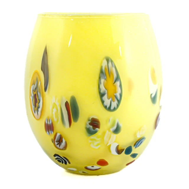 Murano Verre Buvant Verre Gobelet Jaune Vert Blanc Bleu Main Fabriqué Millefiori